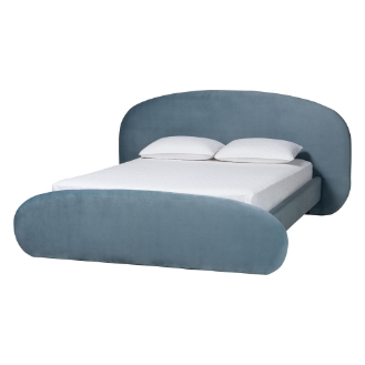 Baxton Studio Ekram Velvet Upholstered Platform Bed - Mid-Century Modern Bed Frame with Curved Headboard and Accent Footboard, Classic Luxe Bedroom Centerpiece, Queen