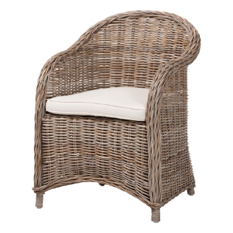 bali & pari Amanda Natural Rattan Armchair - Handwoven Wicker Barrel Chair with Removable Cushion, Coastal Boho Style Accent Seating