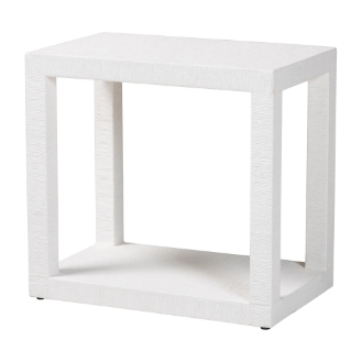 bali & pari Oaklynn Natural Grasscloth End Table - Two-Tier Accent Table with Open Frame, Modern Coastal Complement for Living Room or Lounge, White