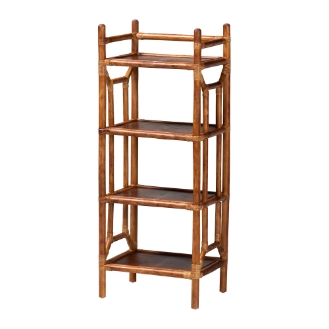 bali & pari Basile Marbled Tortoise Natural Rattan Display Shelf - 4-Tier Handcrafted Wicker Etagere, Tropical Vertical Bookcase for Living Room or Entryway
