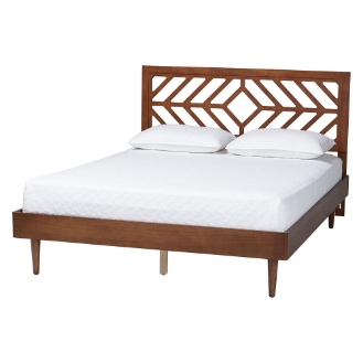 Baxton Studio Zola Platform Bed - Mid-Century Modern Bed with Cutout Headboard and Rounded Legs for Modern or Boho Bedrooms, Queen