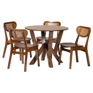 bali & pari Liam 5-Piece Natural Rattan Dining Set - Handwoven Wicker Dining Furniture with Cushioned Seats, Boho Coastal Kitchen or Dining Room Set