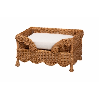 bali & pari Oteria Natural Rattan Coffee Table - Handwoven Wicker Cocktail Table with Scalloped Detailing and Open Shelf, Coastal Boho Living Room Accent