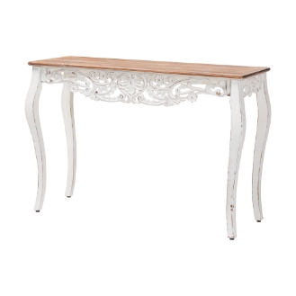 Baxton Studio Riquin Distressed Wood Console Table - Carved Wood Accent Table with Floral Motif and Two-Tone Finishing