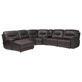 Baxton Studio Mistral 6-Piece Reclining Sectional Sofa with Left-facing Chaise Lounge - Suede Upholstered Modular Sectional with Storage