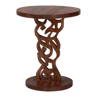 bali & pari Donna Nightstand with Pedestal Base - Mahogany Wood Bedside Side Table with Round Tabletop