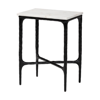 Baxton Studio Akanji Marble End Table - Modern Rustic Accent Table with Hand-Forged Metal Frame for Living Room or Seating Areas, Rectangle