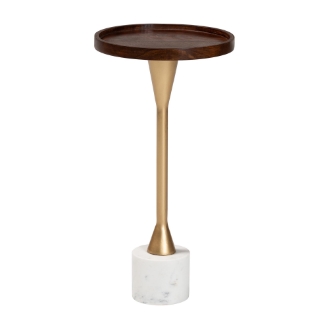 Baxton Studio Janaki Drink Table with Marble Base - Compact Pedestal Accent Table with Tray Top for Living Room or Sofa Side
