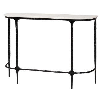 Baxton Studio Edsel Marble Console Table - Modern Rustic Accent Table with Hand-Forged Metal Frame for Living Room or Entryway, Rounded