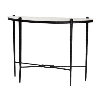Baxton Studio Caledon Marble Console Table - Modern Rustic Accent Table with Hand-Forged Metal Frame and Half-Moon Tabletop