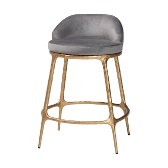 Baxton Studio Aarush Counter Stool - Modern Rustic Seating with Hand-Forged Metal Frame and Low Back for Kitchen Island or Lounge
