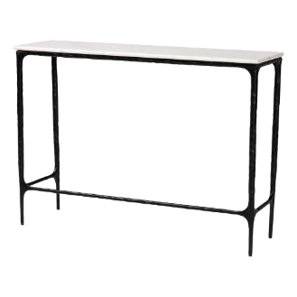 Baxton Studio Edsel Marble Console Table - Modern Rustic Accent Table with Hand-Forged Metal Frame for Living Room or Entryway, Rectangle
