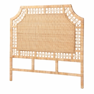 bali & pari Hekima Natural Rattan Standalone Headboard - Coastal Boho Style Handwoven Wicker Bed Backdrop, Queen