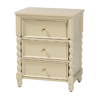 bali & pari Kyla Nightstand with Spindle Legs - 3-Drawer Bedside Table with Turned Detailing and Inset Paneling