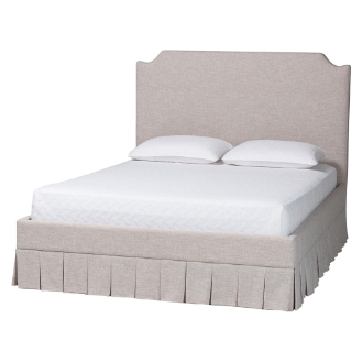 Baxton Studio Ronelyn Platform Bed with Pleated Skirt - Fabric Upholstered Bed Frame with Panel Headboard, King