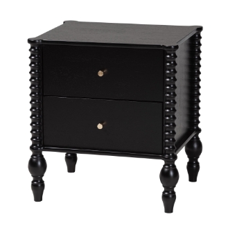 Baxton Studio Callison Spindle Nightstand - 2-Drawer Farmhouse Bedside Table with Turned Accents for Bedroom, Black