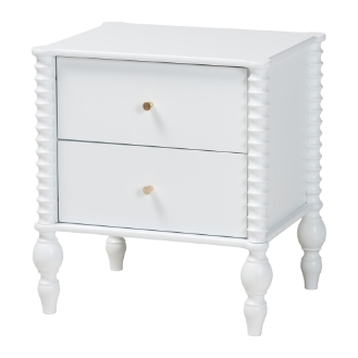 Baxton Studio Callison Spindle Nightstand - 2-Drawer Farmhouse Bedside Table with Turned Accents for Bedroom, White