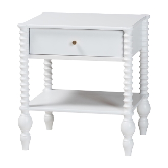 Baxton Studio Callison Spindle Nightstand - 1-Drawer Farmhouse Bedside Table with Open Shelf Storage and Turned Accents for Bedroom, White