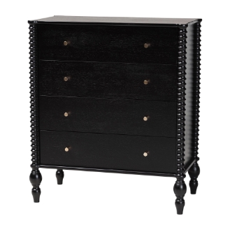 Baxton Studio Callison Spindle Chest - 4-Drawer Farmhouse Vertical Cabinet with Turned Accents for Bedroom, Black