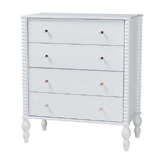 Baxton Studio Callison Spindle Chest - 4-Drawer Farmhouse Vertical Cabinet with Turned Accents for Bedroom, White