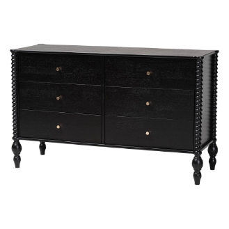 Baxton Studio Callison Spindle Dresser - 6-Drawer Farmhouse Horizontal Cabinet with Turned Accents for Bedroom, Black