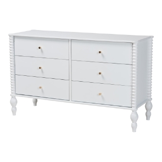 Baxton Studio Callison Spindle Dresser - 6-Drawer Farmhouse Horizontal Cabinet with Turned Accents for Bedroom, White
