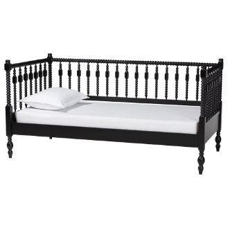 Baxton Studio Callison Spindle Daybed - Turned Farmhouse Sofa Bed with Spoked Frame Border for Living Room, Guest Room, or Kids Room, Black, Twin