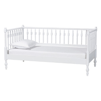 Baxton Studio Callison Spindle Daybed - Turned Farmhouse Sofa Bed with Spoked Frame Border for Living Room, Guest Room, or Kids Room, White, Twin