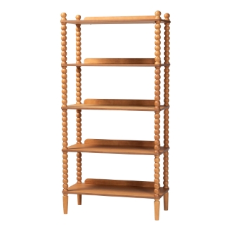 Baxton Studio Lucera Bobbin Display Shelf - 5-Tier Open Frame Vertical Bookcase with Spindle Posts for Living Room or Ofice, Oak Brown