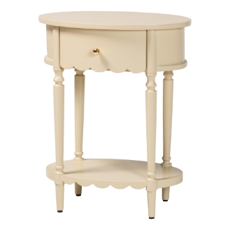 bali & pari Liba End Table - 1-Drawer Accent Table with Scalloped Detailing and Open Shelf Storage for Hallway, Entryway, and Living Room