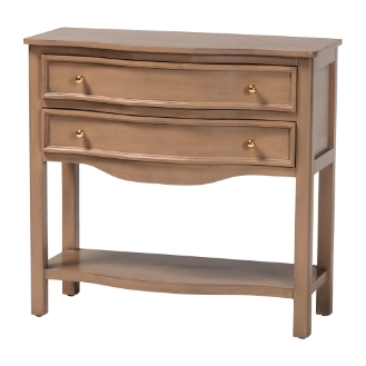 bali & pari Kelila Console Table with Curved Front - 2-Drawer Entryway Table with Open Shelf and Sculpted Apron for Living Room or Hallway