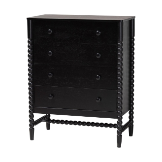 Baxton Studio Brantley Spindle Chest - 4-Drawer Vertical Storage Cabinet with Beaded Frame and Elevated Base for Bedroom, Black