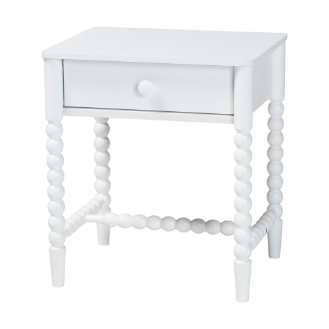Baxton Studio Brantley Spindle Nightstand - 1-Drawer Bedside Table with Beaded Frame and Open Base for Bedroom, White
