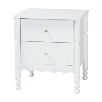Baxton Studio Hoffman Nightstand - 2-Drawer Bedside Table with Scalloped Apron and Turned Legs for Bedroom, White