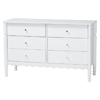 Baxton Studio Hoffman Dresser - 6-Drawer Horizontal Storage Cabinet with Scalloped Apron and Turned Legs for Bedroom, White