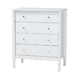 Baxton Studio Hoffman Chest - 4-Drawer Vertical Storage Cabinet with Scalloped Apron and Turned Legs for Bedroom, White