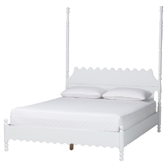 Baxton Studio Hoffman Platform Bed - Farmhouse Bed Frame with Scalloped Design and Turned Posts, White, King