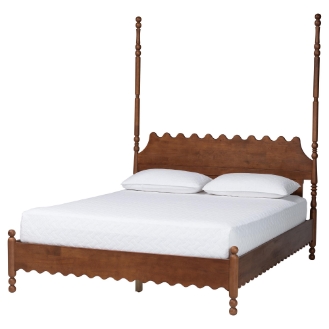 Baxton Studio Hoffman Platform Bed - Farmhouse Bed Frame with Scalloped Design and Turned Posts, Walnut Brown, King