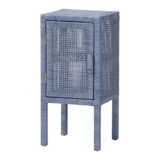 bali & pari Vivan Natural Rattan Nightstand - Handwoven Wicker Accent Bedside Table with Interior Shelving and Elevated Base, Navy Blue