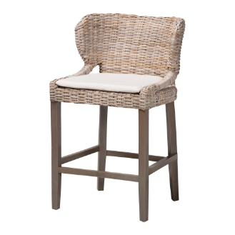 bali & pari Niesha Kubu Rattan Counter Stool with Cushion - Handwoven Wicker Accent Stool with Flared Arms Design for Kitchen Island
