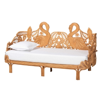 bali & pari Aves Natural Rattan Daybed with Decorative Flamingo Frame - Handwoven Wicker Lounge Bed with Boho Coastal Frame for Living Room, Bedroom, or Sunroom, Twin