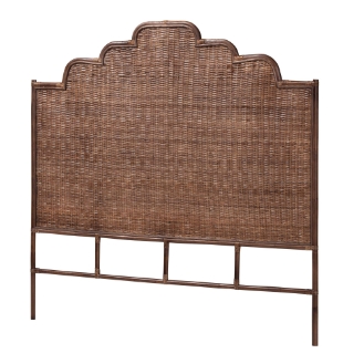 bali & pari Raphaela Natural Rattan Standalone Headboard - Handwoven Wicker Panel Headboard with Stepped Detailing, King