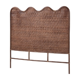 bali & pari Einya Natural Rattan Standalone Headboard - Handwoven Wicker Panel Headboard with Wavy Scalloped Top, Queen
