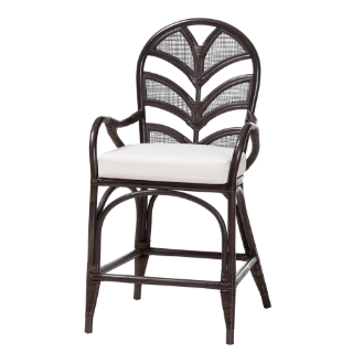 bali & pari Niven Natural Rattan Counter Stool with Cushion - Handwoven Wicker Accent Stool with Banana Leaf Backrest Design for Kitchen Island