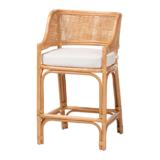 bali & pari Ottis Natural Rattan Counter Stool with Cushion - Handwoven Wicker Kitchen Island or Lounge Seating with Integrated Footrest