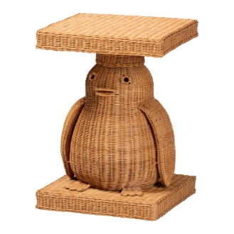 bali & pari Pembroke Penguin End Table - Handwoven Rattan Sculptural Accent Side Table with Platform Base