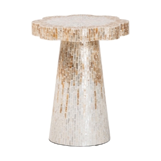 bali & pari Beile Capiz Shell Pedestal End Table - Mother of Pearl Scalloped Accent Table with Textured Inlay Surface for Living Room or Lounge Space