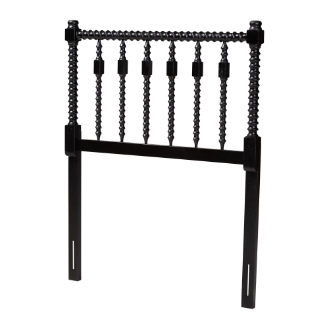 Baxton Studio Juliette Turned Spindle Headboard - Crafted Wood Panel with Decorative Spoke Design for Cottage Farmhouse Bedroom, Twin, Black