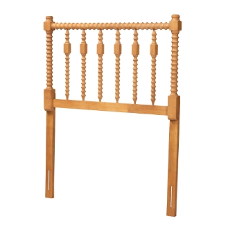 Baxton Studio Juliette Turned Spindle Headboard - Crafted Wood Panel with Decorative Spoke Design for Cottage Farmhouse Bedroom, Twin, Oak Brown