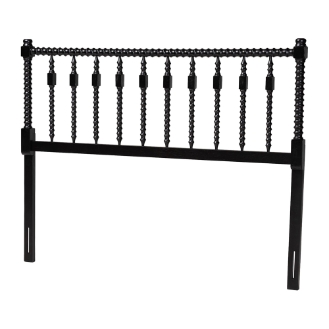 Baxton Studio Juliette Turned Spindle Headboard - Crafted Wood Panel with Decorative Spoke Design for Cottage Farmhouse Bedroom, Queen, Black